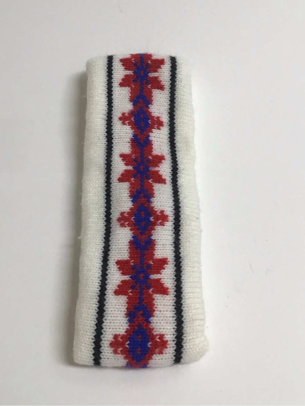 Fair Isle Ski Headband Red Blue Knit Acrylic Snowflake Snowboard Vintage Unisex - Picture 4 of 7